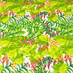 Baumwolle 100% grüne Palmenblätter mit rosa Orchidee auf weißem Hintergrund  