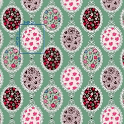 Baumwolle 100% Spiegel mit Blumen auf grau-grünem Hintergrund  