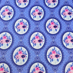 Baumwolle 100% Spiegel mit Blumen auf blauem Hintergrund  