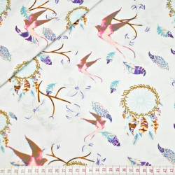 Baumwolle 100% Traumfänger mit rosa Schwalbe auf weißem Hintergrund  