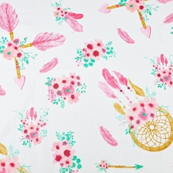 Baumwolle 100% Traumfänger mit Pfeilen rosa-minze auf weißem Hintergrund  