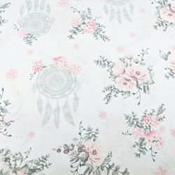 100% Baumwolle Traumfänger mit rosa Rosen auf weißem Hintergrund  