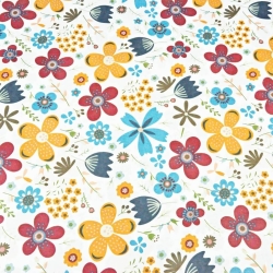 Baumwolle 100% große Wiese orange-blau auf weißem Hintergrund  