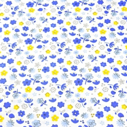 100% Baumwolle dunkelblau-gelbe Wiese auf weißem Hintergrund  