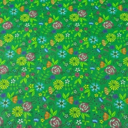 Baumwolle 100% Kaschubische Wiese auf grünem Hintergrund  