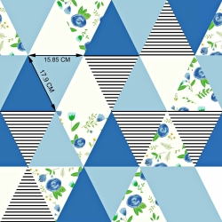 Baumwolle 100% Wiese in blauen Dreiecken  