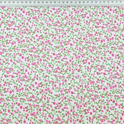 100% Baumwolle - grün-rosa Wiese auf weißem Hintergrund  