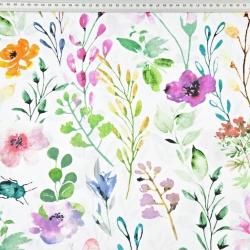 Baumwolle 100% große Wiese mit Insekten auf weißem Hintergrund  