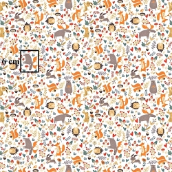 Baumwolle 100% Elche beige-orange mit Tieren auf der Wiese auf weißem Hintergrund  