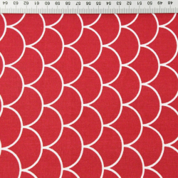 Baumwolle 100% weiße Schuppen auf karminrotem Hintergrund  