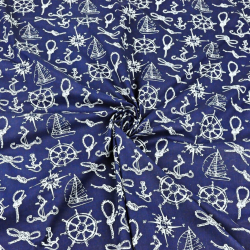 Baumwolle 100% maritimen weiße Muster auf dunkelblauem Hintergrund  