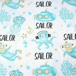 Baumwolle 100% türkisfarbene Taucher auf weißem Hintergrund  