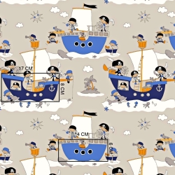 Baumwolle 100% Piratenschiffe auf hellbeigem Hintergrund  