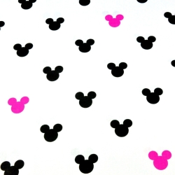 Baumwolle 100% MIKI schwarz-amaranth auf weißem Hintergrund  