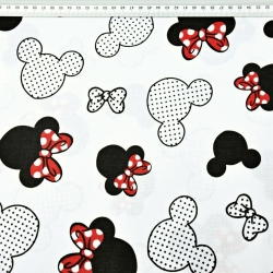 Baumwolle 100% MIKI schwarz-rot mit Schleife auf weißem Hintergrund  