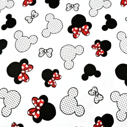 Baumwolle 100% MIKI schwarz-rot mit Schleife auf weißem Hintergrund  