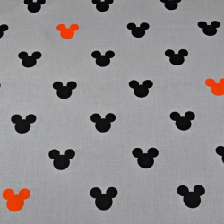 Baumwolle 100% MIKI schwarz-orange auf grauem Hintergrund  