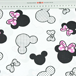 Baumwolle 100% schwarz-rosa MIKI mit Schleife auf weißem Hintergrund  