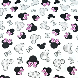 Baumwolle 100% schwarz-rosa MIKI mit Schleife auf weißem Hintergrund  