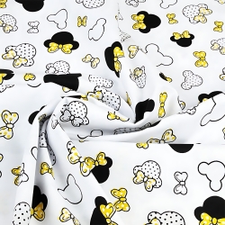 100% Baumwolle MIKI kleine schwarz-gelbe mit Schleife auf weißem Hintergrund  