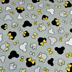 100% Baumwolle MIKI kleine schwarz-gelbe mit Schleife auf grauem Hintergrund  