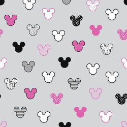 100% Baumwolle - MIKI gemustert in schwarz-rosa auf grauem Hintergrund  