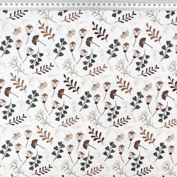 Baumwolle 100% Ginkgo mini braun auf weißem Hintergrund  