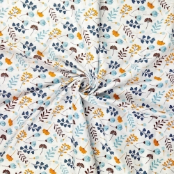 Baumwolle 100% Ginkgo mini blau auf weißem Hintergrund  