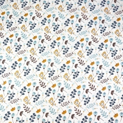 Baumwolle 100% Ginkgo mini blau auf weißem Hintergrund  