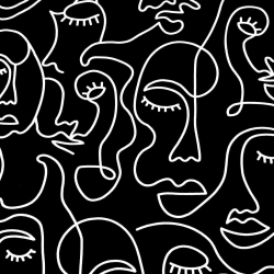 Baumwolle 100% minimalistische Gesichter Linien auf schwarzem Hintergrund  