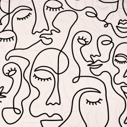 Baumwolle 100% minimalistische Gesichter Linien auf hell-aprikosenfarbenem Hintergrund  