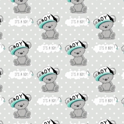 Baumwolle 100% Bären BOY mit weißen Punkten auf grauem Hintergrund  