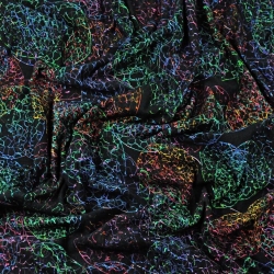 Jersey-Stoff digitaldruck - bunte Blasen auf schwarzem Hintergrund  