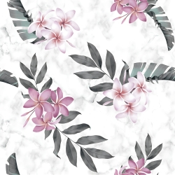 Jersey-Stoff Digitaldruck - blassrosa Blumen auf weißem marmoriertem Hintergrund  