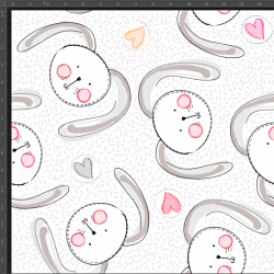 Interlock Jersey Digitaldruck - Kuschelhasen grau auf weißem Hintergrund  