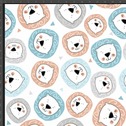 Interlock Jersey Digitaldruck - mint-beige Löwen auf weißem Hintergrund  