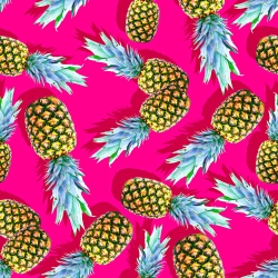 Jersey Stoff Digitaldruck - Ananas auf rosa Hintergrund  