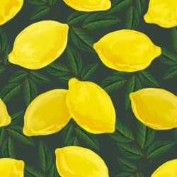 Jersey-Stoff Digitaldruck - Zitronen auf grünem Hintergrund  