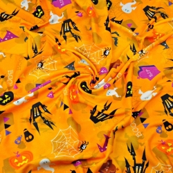 Jersey-Stoff digitaldruck - Halloween auf orangefarbenem Hintergrund  