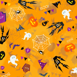 Jersey-Stoff digitaldruck - Halloween auf orangefarbenem Hintergrund  