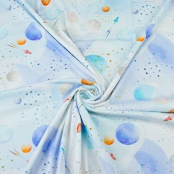 Jersey-Stoff Digitaldruck - weiß-blauer Kosmos  