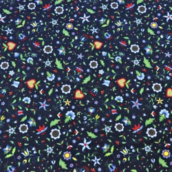 Jersey-Stoff Digitaldruck - MINI Blumen auf kaschubischem navy Hintergrund  
