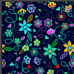 Jersey Stoff digitaler Druck Neonblumen auf dunkelblauem Hintergrund  