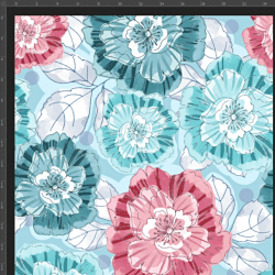 Jersey Stoff Digitaldruck Anemonenblumen mint-rot auf blauem Hintergrund  