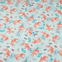 Jersey-Stoff Digitaldruck - Füchse auf hellblauem Hintergrund  