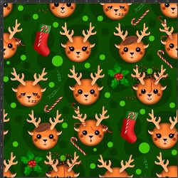 Jersey-Stoff Digitaldruck Weihnachts-Rentiere auf grünem Hintergrund  