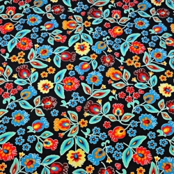 Jersey-Stoff Digitaldruck, Łowicz-Muster auf schwarzem Hintergrund  