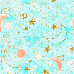 Jersey Druck digital - vergoldete Monde auf mintgrünem Hintergrund  