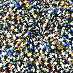 Jersey-Stoff bunte Sterne auf schwarzem Hintergrund - Digitaldruck  