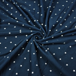 Jersey-Stoff silberne Sterne auf marineblauem Hintergrund  